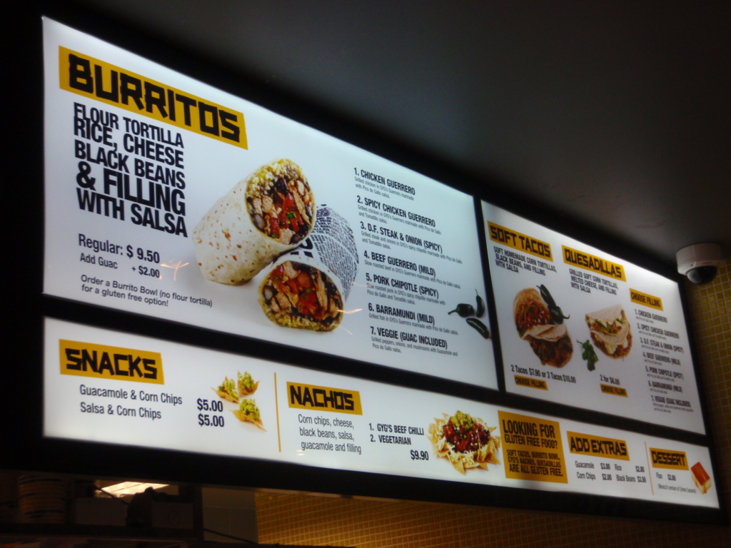 Digital menu board for mexican food restaurant in USA