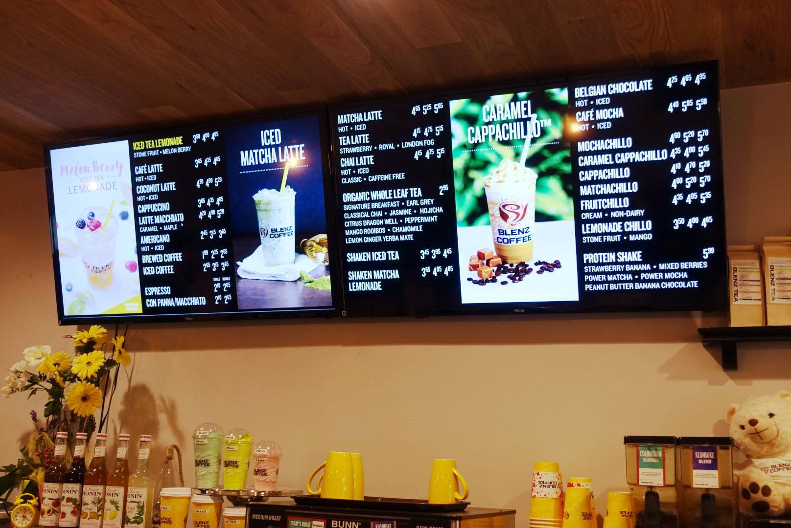 Coffee shop digital menu board display stream