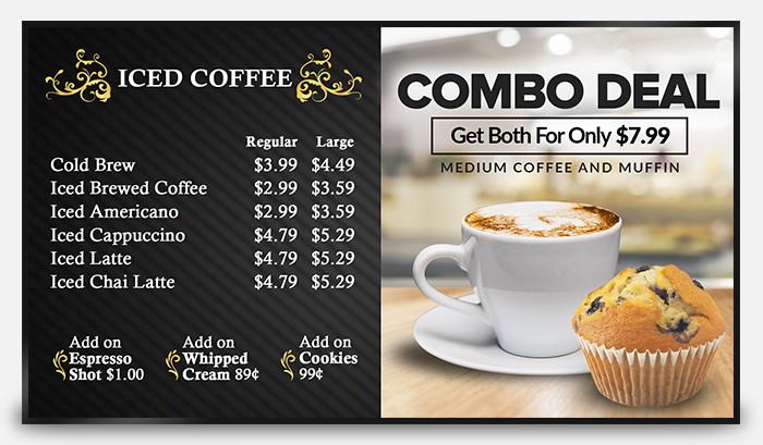 Coffee shop Digital Menu Board Displaying Coffee Prices